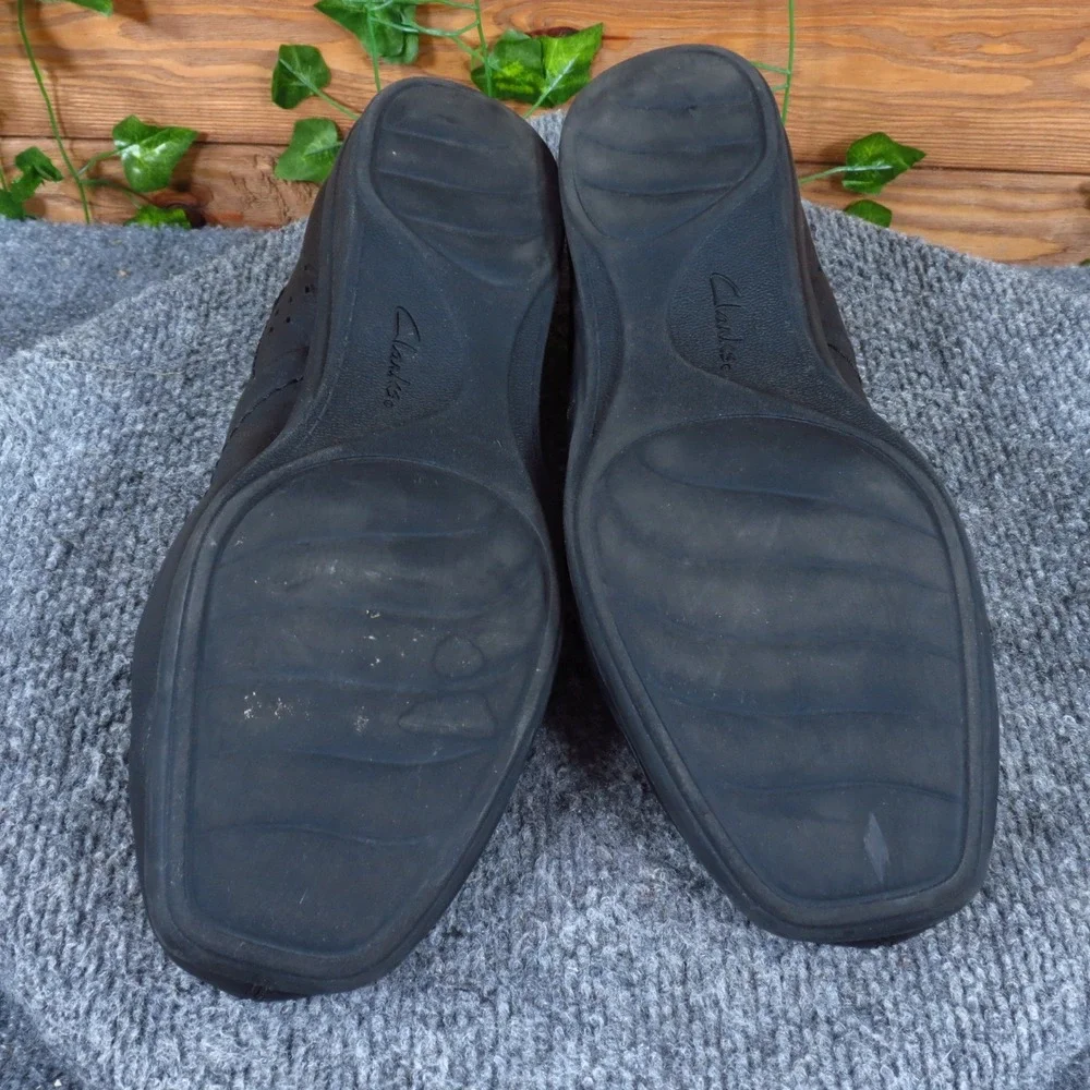 Clarks Collection Women Flat Size 12 Professional Work Comfort Black Leather